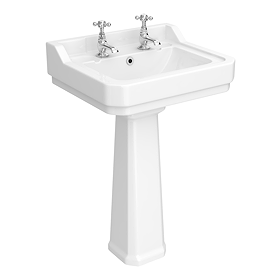 Chatsworth 560mm Basin with Upstand and Full Pedestal (2 Tap Hole)