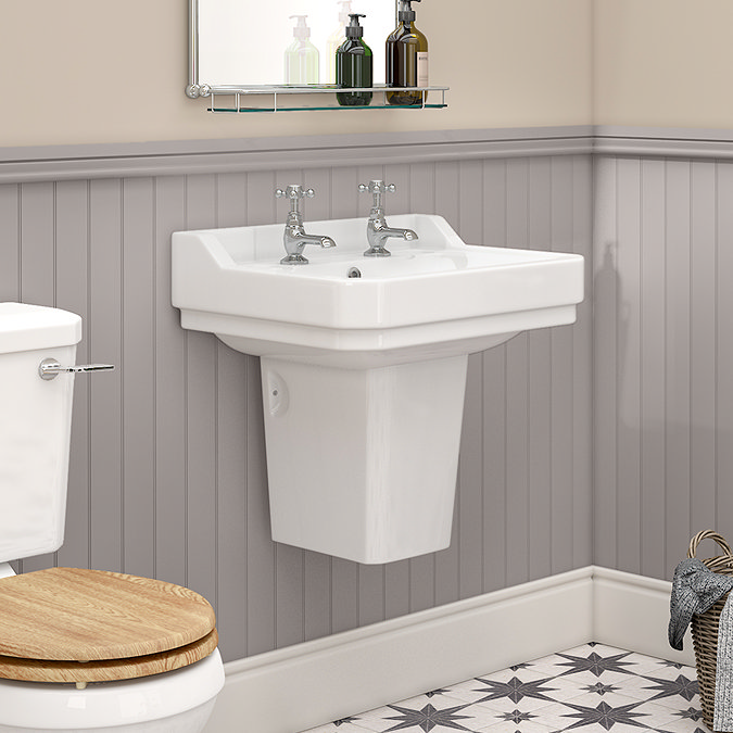 Chatsworth 560mm Basin with Upstand and Semi Pedestal (2 Tap Hole)