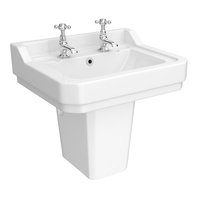 Chatsworth 560mm Basin with Upstand and Semi Pedestal (2 Tap Hole) 4