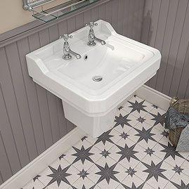 Chatsworth 560mm Basin with Upstand and Semi Pedestal (2 Tap Hole)