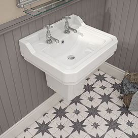 Chatsworth 560mm Basin with Upstand and Semi Pedestal (2 Tap Hole)
