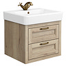 Chatsworth 560mm Wall Hung Vanity Unit – Natural Oak, 2 Drawers, Antique Brass Handles