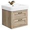 Chatsworth 560mm Wall Hung Vanity Unit – Natural Oak, 2 Drawers, Antique Brass Handles