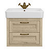 Chatsworth 560mm Wall Hung Vanity Unit – Natural Oak, 2 Drawers, Antique Brass Handles