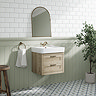 Chatsworth 560mm Wall Hung Vanity Unit – Natural Oak, 2 Drawers, Brushed Brass Handles