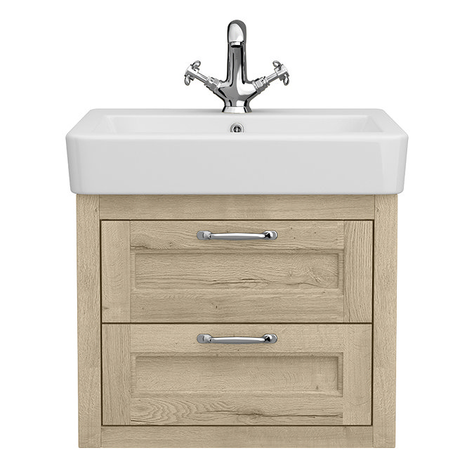Chatsworth 560mm Wall Hung Vanity Unit – Natural Oak, 2 Drawers, Chrome Handles