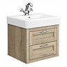 Chatsworth 560mm Wall Hung Vanity Unit – Natural Oak, 2 Drawers, Chrome Handles