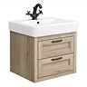 Chatsworth 560mm Wall Hung Vanity Unit – Natural Oak, 2 Drawers, Matt Black Handles
