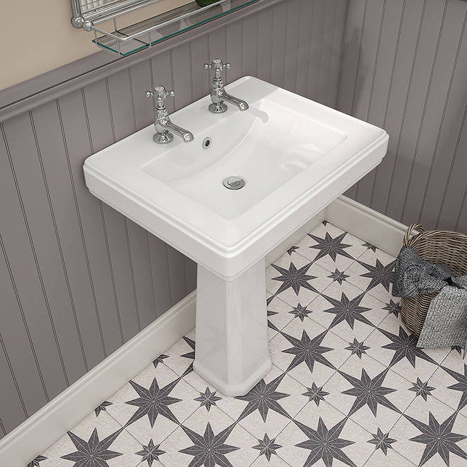 Chatsworth 580mm Square Basin with Full Pedestal (2 Tap Hole)