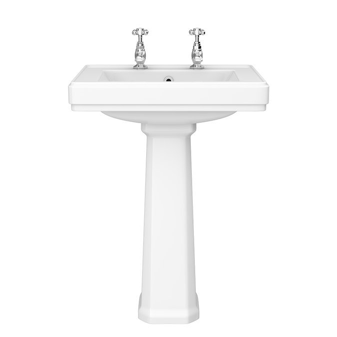 Chatsworth 580mm Square Basin with Full Pedestal (2 Tap Hole)