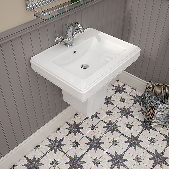 Chatsworth 580mm Square Basin with Semi Pedestal (1 Tap Hole)