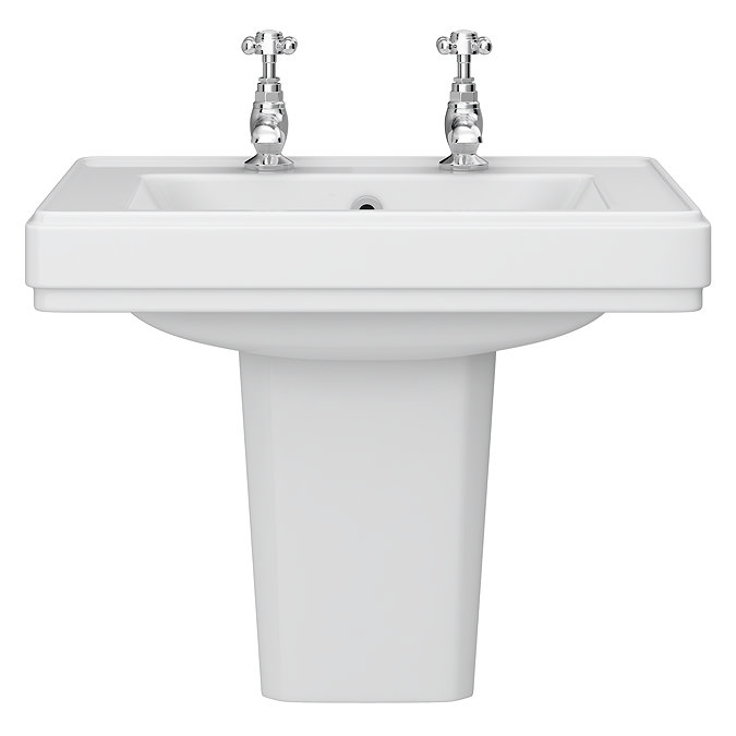Chatsworth 580mm Square Basin with Semi Pedestal (2 Tap Hole)