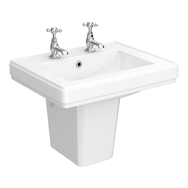 Chatsworth 580mm Square Basin with Semi Pedestal (2 Tap Hole)