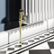 Chatsworth 600 x 1010mm Cast Iron Style 3 Column White Radiator - Brushed Brass Wall Stay Brackets and Thermostatic Valves