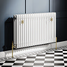 Chatsworth 600 x 1010mm Cast Iron Style 3 Column White Radiator - Brushed Brass Wall Stay Brackets and Thermostatic Valves