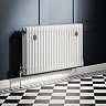 Chatsworth 600 x 1010mm Cast Iron Style 3 Column White Radiator - Chrome Wall Stay Brackets and Thermostatic Valves