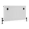 Chatsworth 600 x 1010mm Cast Iron Style 3 Column White Radiator - Matt Black Wall Stay Brackets and Thermostatic Valves