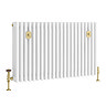 Chatsworth 600 x 1010mm Cast Iron Style 4 Column White Radiator - Brushed Brass Wall Stay Brackets and Thermostatic Valves