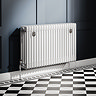 Chatsworth 600 x 1010mm Cast Iron Style 4 Column White Radiator - Chrome Wall Stay Brackets and Thermostatic Valves
