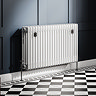 Chatsworth 600 x 1010mm Cast Iron Style 4 Column White Radiator - Matt Black Wall Stay Brackets and Thermostatic Valves