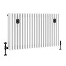 Chatsworth 600 x 1010mm Cast Iron Style 4 Column White Radiator - Matt Black Wall Stay Brackets and Thermostatic Valves