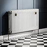 Chatsworth 600 x 1010mm Cast Iron Style 4 Column White Radiator - Rustic Brass Wall Stay Brackets and Thermostatic Valves