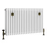 Chatsworth 600 x 1010mm Cast Iron Style 4 Column White Radiator - Rustic Brass Wall Stay Brackets and Thermostatic Valves