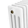 Chatsworth 600 x 1010mm Cast Iron Style 4 Column White Radiator - Rustic Brass Wall Stay Brackets and Thermostatic Valves