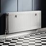 Chatsworth 600 x 1370mm Cast Iron Style 4 Column White Radiator - Chrome Wall Stay Brackets and Thermostatic Valves