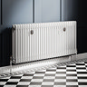 Chatsworth 600 x 1370mm Cast Iron Style 3 Column White Radiator - Chrome Wall Stay Brackets and Thermostatic Valves
