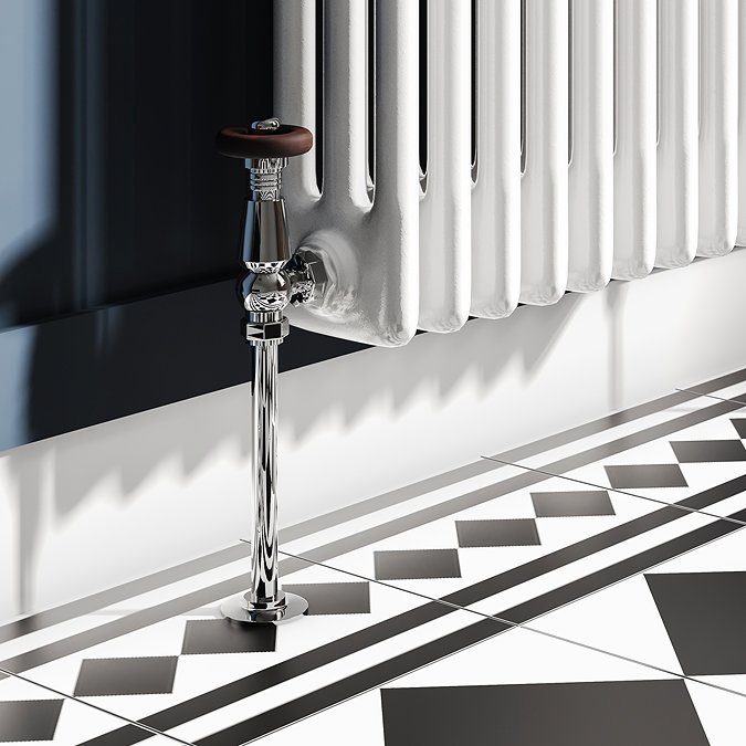 Chatsworth 600 x 1370mm Cast Iron Style 3 Column White Radiator - Chrome Wall Stay Brackets and Thermostatic Valves