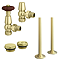 Chatsworth 600 x 1370mm Cast Iron Style 4 Column White Radiator - Brushed Brass Wall Stay Brackets and Thermostatic Valves