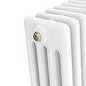 Chatsworth 600 x 1370mm Cast Iron Style 4 Column White Radiator - Brushed Brass Wall Stay Brackets and Thermostatic Valves