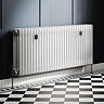 Chatsworth 600 x 1370mm Cast Iron Style 4 Column White Radiator - Matt Black Wall Stay Brackets and Thermostatic Valves