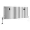 Chatsworth 600 x 1370mm Cast Iron Style 4 Column White Radiator - Matt Black Wall Stay Brackets and Thermostatic Valves