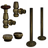 Chatsworth 600 x 1370mm Cast Iron Style 4 Column White Radiator - Rustic Brass Wall Stay Brackets and Thermostatic Valves