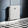 Chatsworth 600 x 605mm Cast Iron Style 3 Column White Radiator - Chrome Wall Stay Bracket and Thermostatic Valves