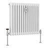 Chatsworth 600 x 605mm Cast Iron Style 3 Column White Radiator - Chrome Wall Stay Bracket and Thermostatic Valves