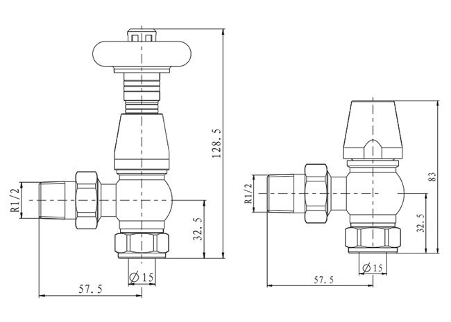 Chatsworth 600 x 605mm Cast Iron Style 3 Column White Radiator - Matt Black Wall Stay Bracket and Thermostatic Valves