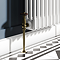Chatsworth 600 x 605mm Cast Iron Style 3 Column White Radiator - Rustic Brass Wall Stay Bracket and Thermostatic Valves