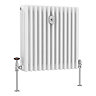 Chatsworth 600 x 605mm Cast Iron Style 4 Column White Radiator - Chrome Wall Stay Bracket and Thermostatic Valves