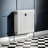 Chatsworth 600 x 605mm Cast Iron Style 4 Column White Radiator - Matt Black Wall Stay Bracket and Thermostatic Valves