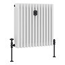Chatsworth 600 x 605mm Cast Iron Style 4 Column White Radiator - Matt Black Wall Stay Bracket and Thermostatic Valves