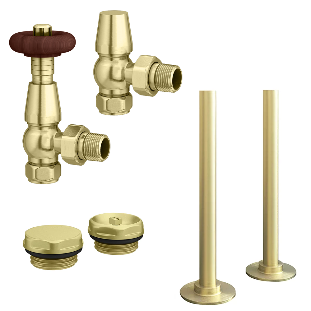 Chatsworth 600 x 605mm Cast Iron Style Traditional 3 Column White Radiator Brushed Brass Wall
