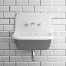 Chatsworth 600mm Roll Top Wall Hung Basin with Upstand Gloss White and Grey