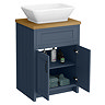 Chatsworth 610mm Blue Countertop Vanity with Beech Worktop, Rectangular Gloss White Basin & Matt Black Handles