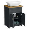 Chatsworth 610mm Graphite Countertop Vanity with Beech Worktop, Rectangular Gloss White Basin & Brushed Brass Handles