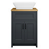 Chatsworth 610mm Graphite Countertop Vanity with Beech Worktop, Rectangular Gloss White Basin & Matt Black Handles