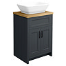 Chatsworth 610mm Graphite Countertop Vanity with Beech Worktop, Rectangular Gloss White Basin & Matt Black Handles