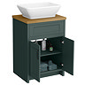 Chatsworth 610mm Green Countertop Vanity with Beech Worktop, Rectangular Gloss White Basin & Matt Black Handles